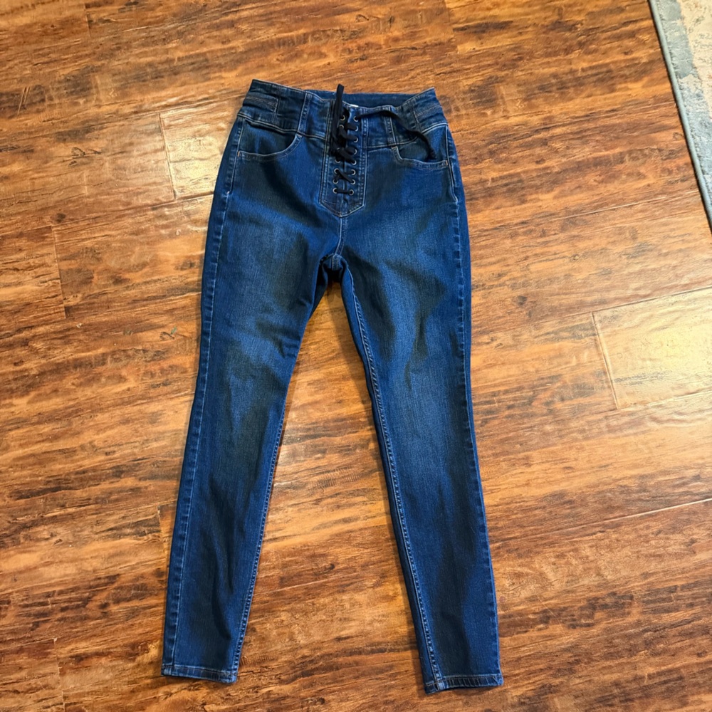 We The Free Lace Up Front Skinny Jeans Dark Wash 28 Y2K